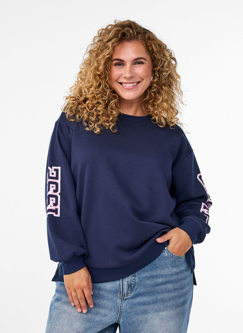 Genser med statement-trykk på ermene og ryggen, Navy Blazer, Model