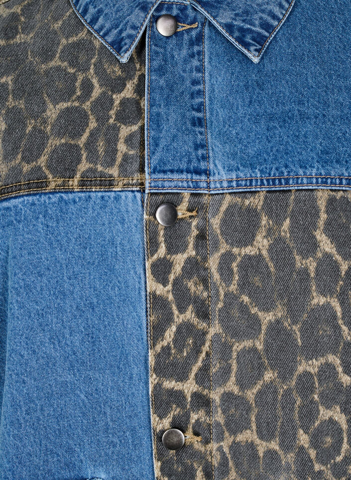 Denimskjorte med leopardmønstrede detaljer, LEO Color block, Packshot