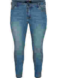 Cropped Amy jeans med høyt liv og sløyfe, Blue denim