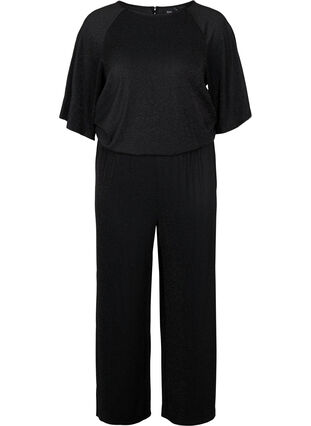 Kortermet jumpsuit med glitter, Black, Packshot image number 0