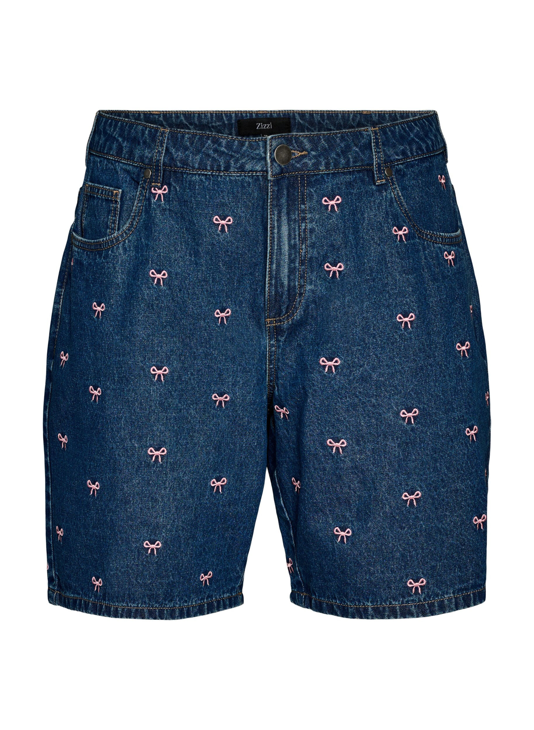 ZizziBroderte denimshorts, Bl&aring;, Packshot image number 0