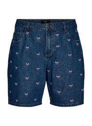 Broderte denimshorts, Bl&aring;