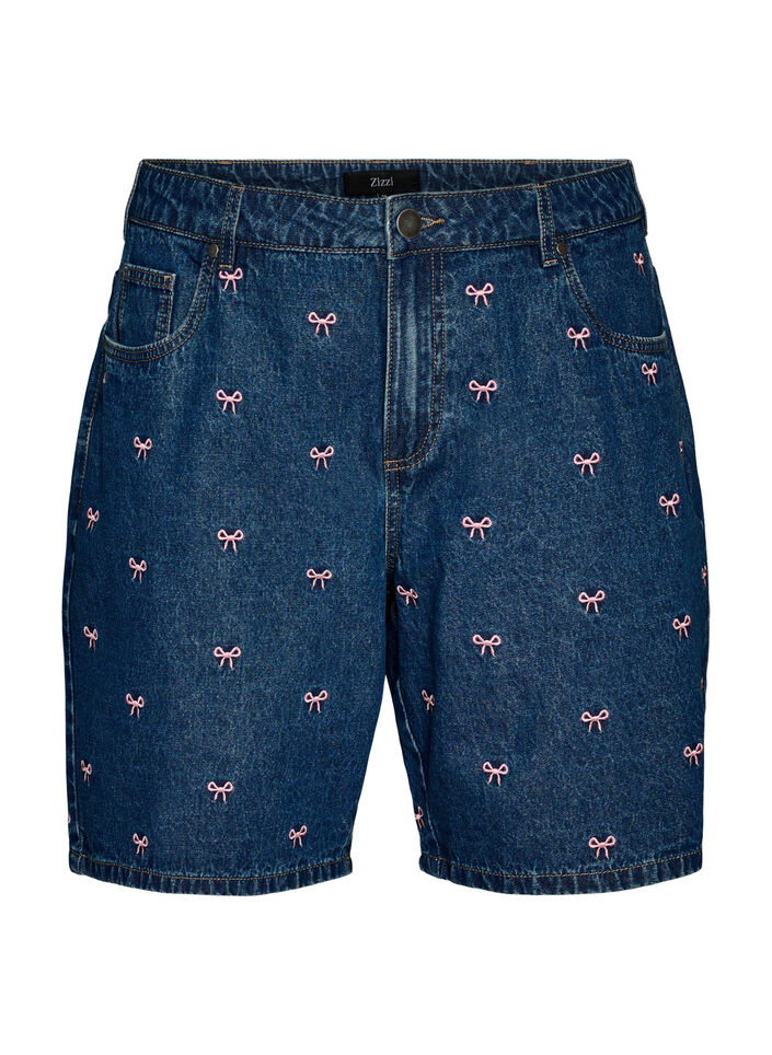 Broderte denimshorts, Bl&aring;, Packshot image number 0