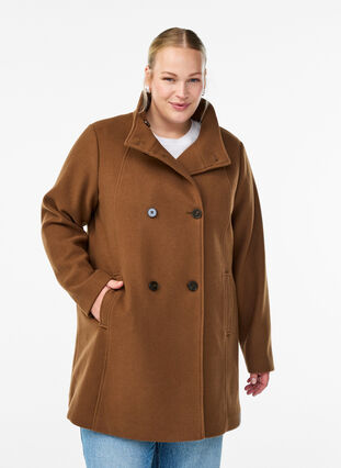 Zizzi Kort kåpe med A-linjesnitt, Brun, Model image number 0
