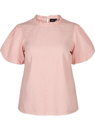 Rutete bluse med korte ermer, As Sample, Packshot image number 0
