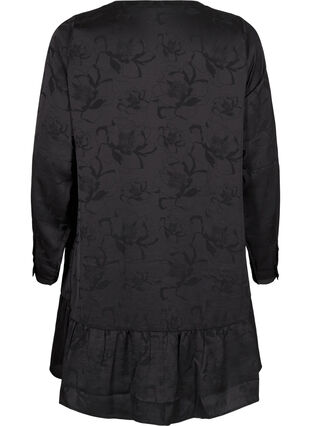Zizzi Kort satengkjole med tone-på-tone mønster, Black, Packshot image number 1