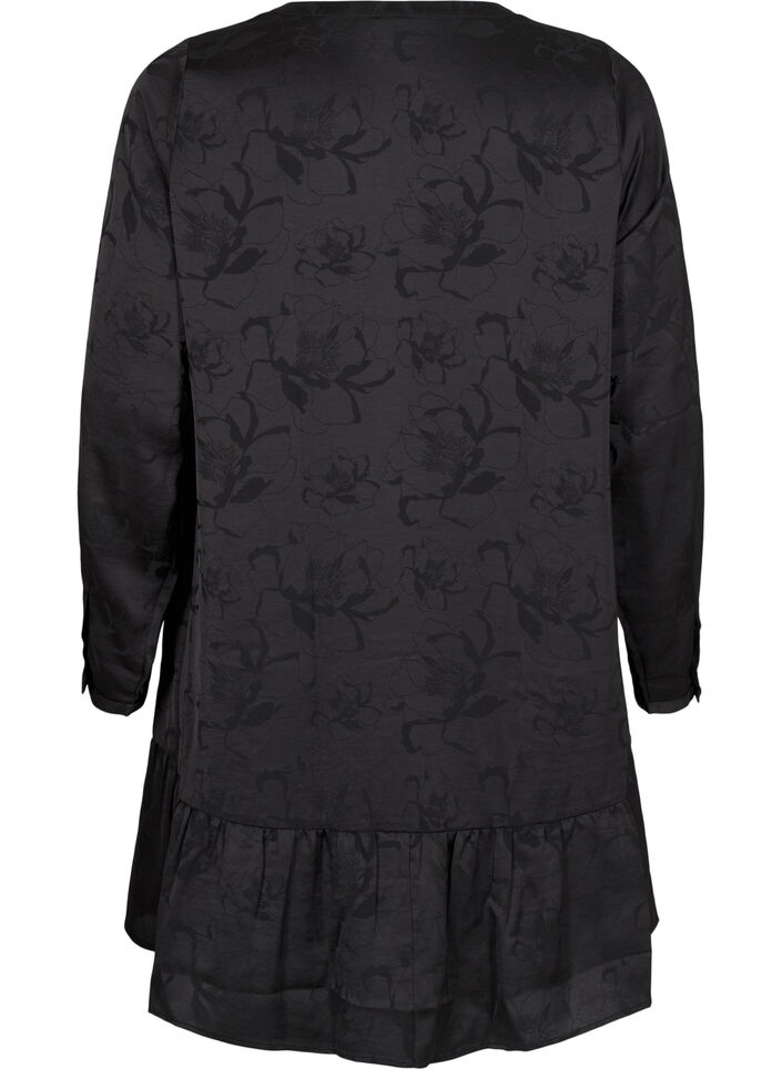 Kort satengkjole med tone-på-tone mønster, Black, Packshot image number 1