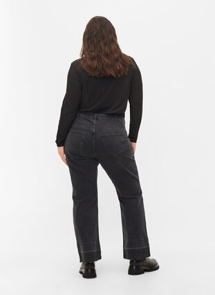 Wide fit jeans med høyt liv, Grey Denim, Model image number 1
