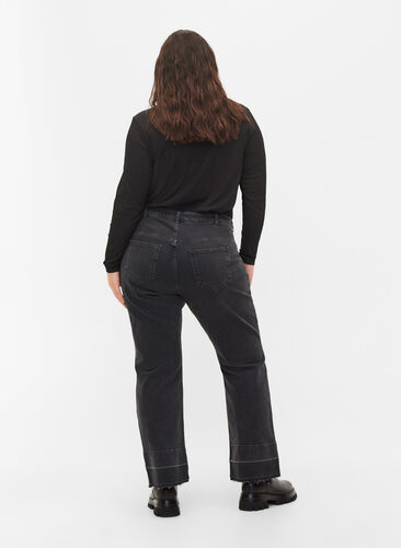 Wide fit jeans med høyt liv, Grey Denim, Model image number 1