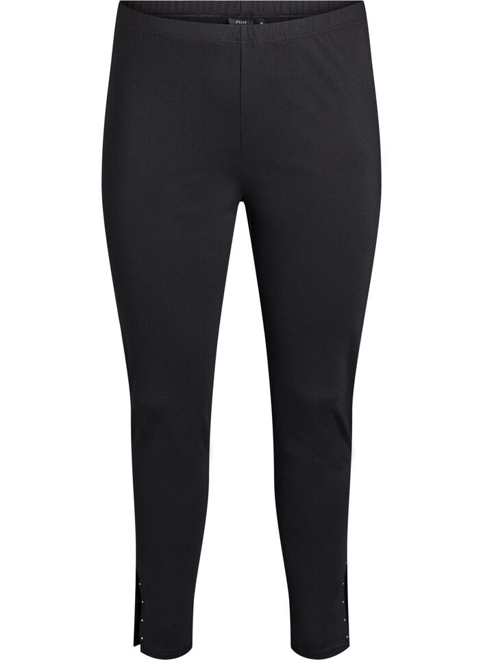 Leggings med splitter og små rhinesteiner, Svart, Packshot image number 0