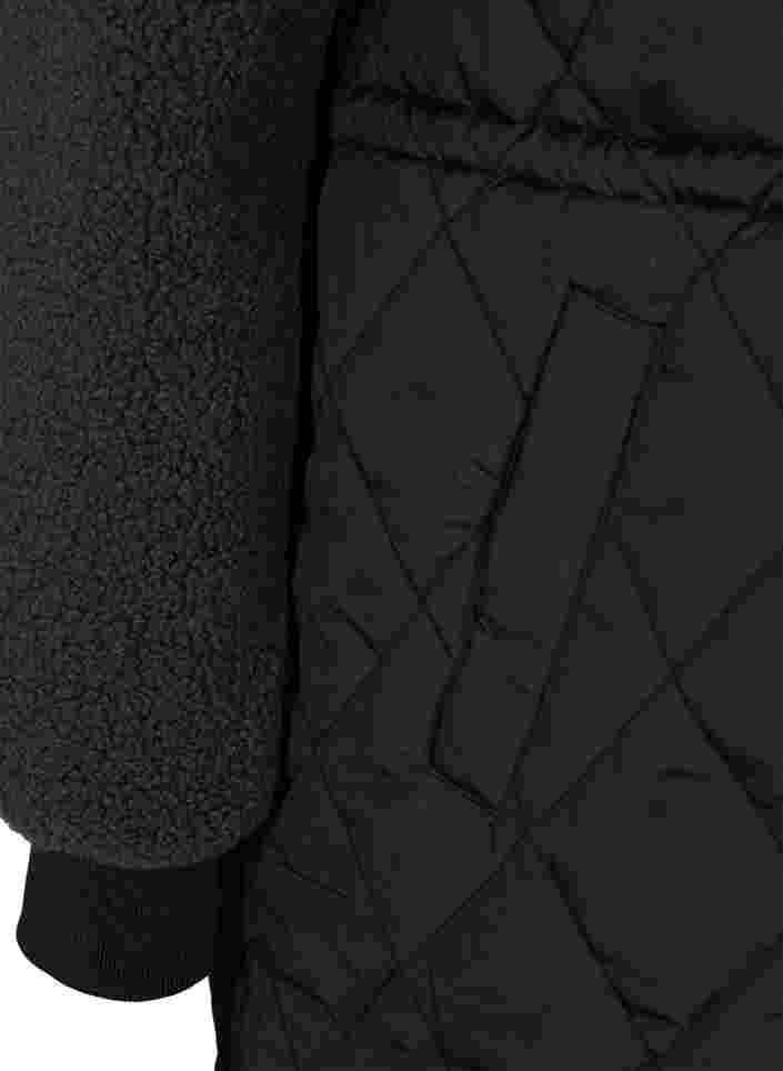 Quiltet jakke med teddy og justerbar midje, Black Comb, Packshot image number 3