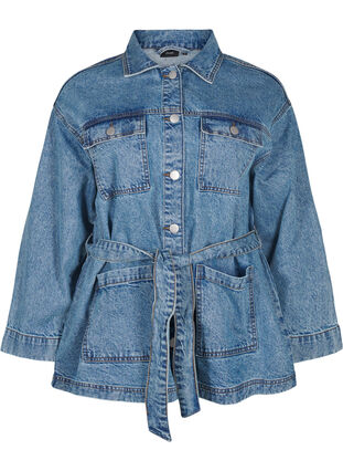 Zizzi Dongerijakke med knytebelte, Blue Denim, Packshot image number 0