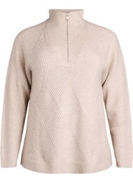 Strikket genser med høy hals og harlekintrykk, Beige