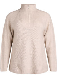 Strikket genser med høy hals og harlekintrykk, Beige Strikket genser med høy hals og harlekintrykk