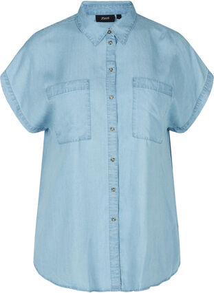 Kortermet skjorte med brystlommer, Light blue denim, Packshot image number 0