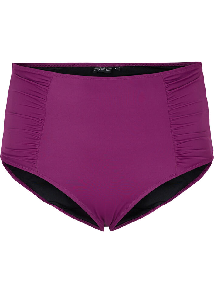 Bikinitruse med høyt liv og draperinger, Dark Purple, Packshot image number 0