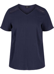 Kortermet bomullsbluse med blonder, Night Sky