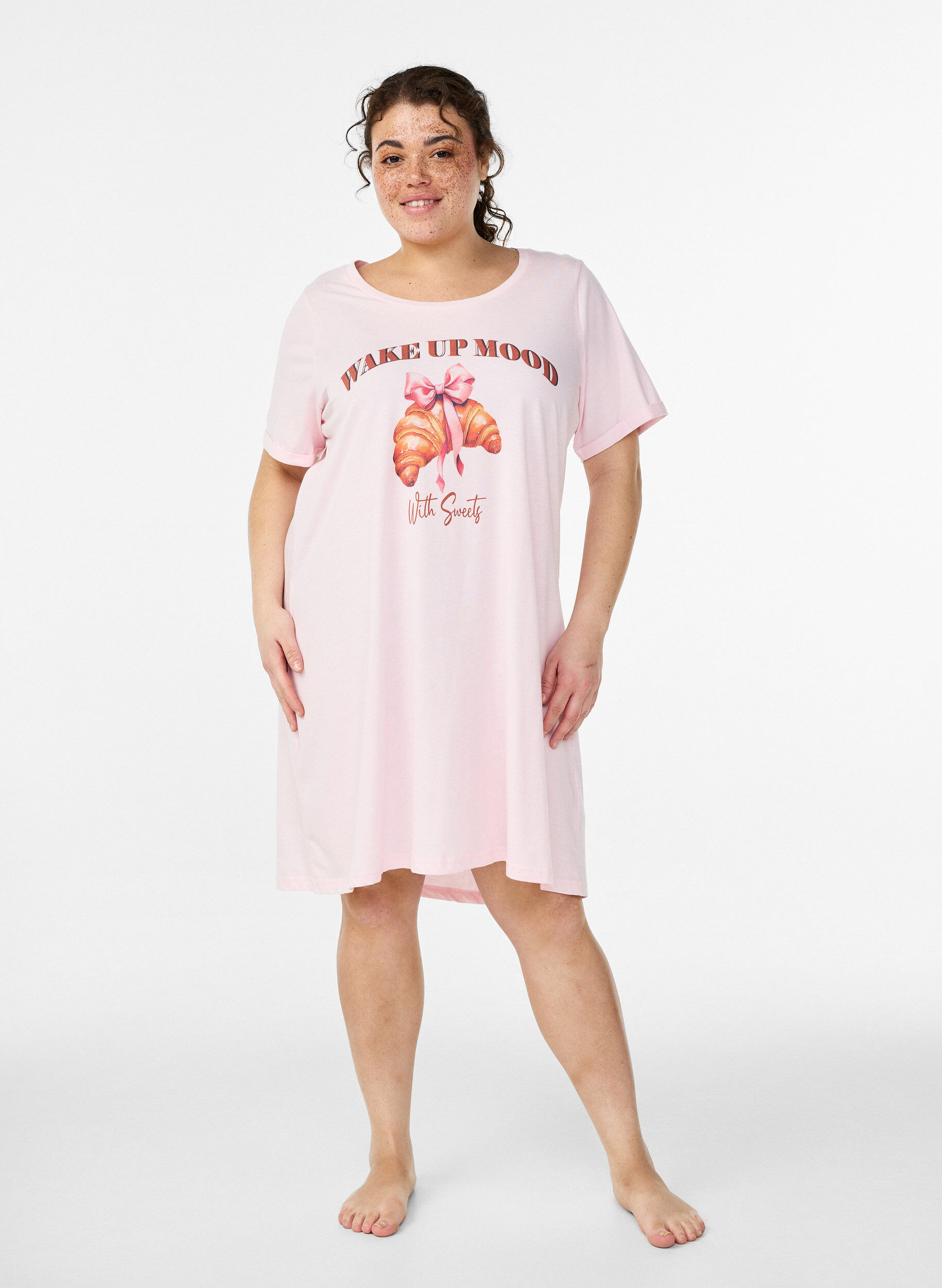 ZizziKortermet nattkjole i &oslash;kologisk bomull, Rosa, Model image number 0