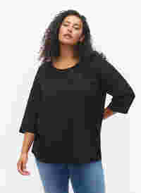 Mønstrete bluse med 3/4-ermer, Black, Model