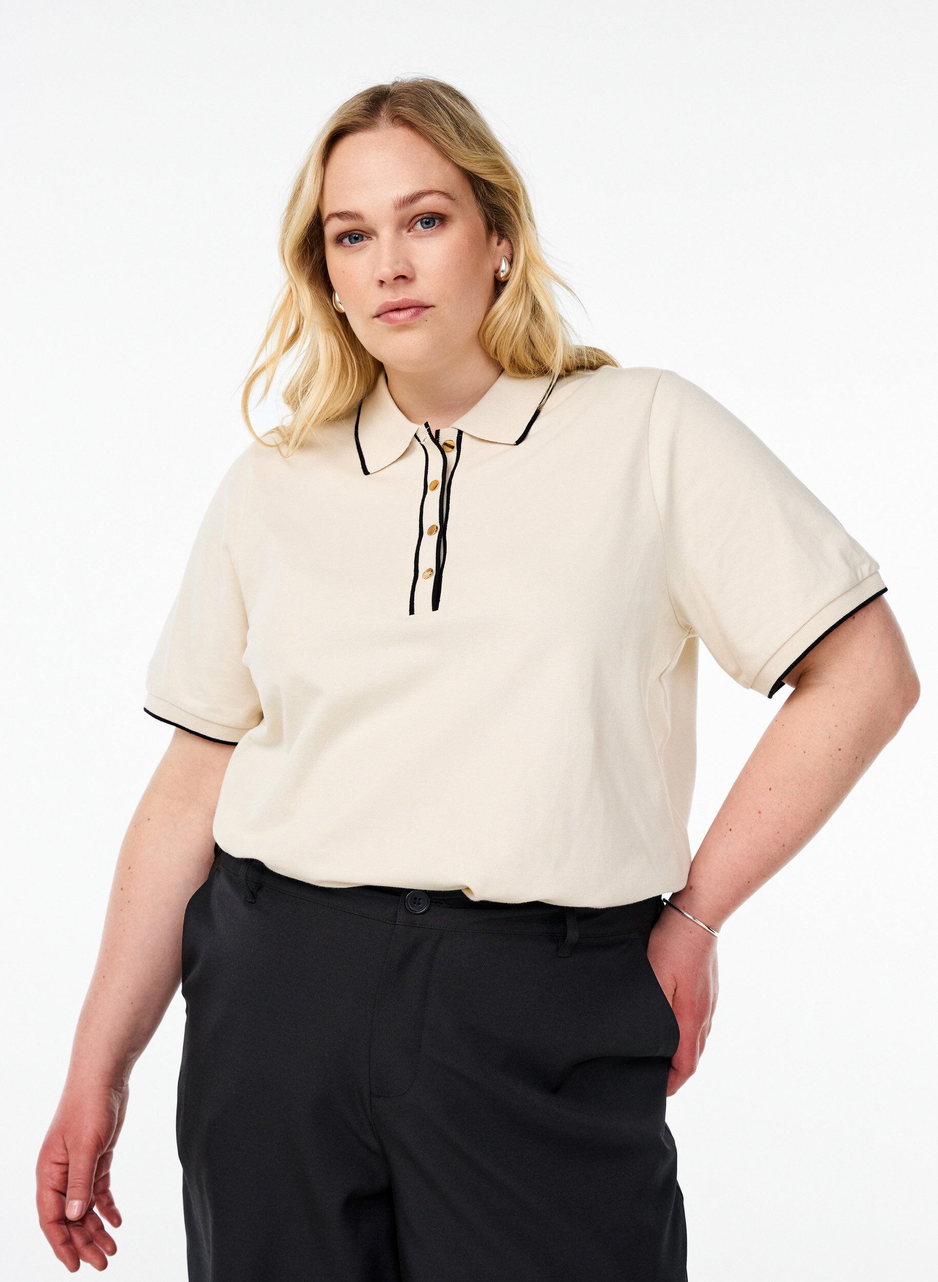 Kortermet poloskjorte, Beige, Model