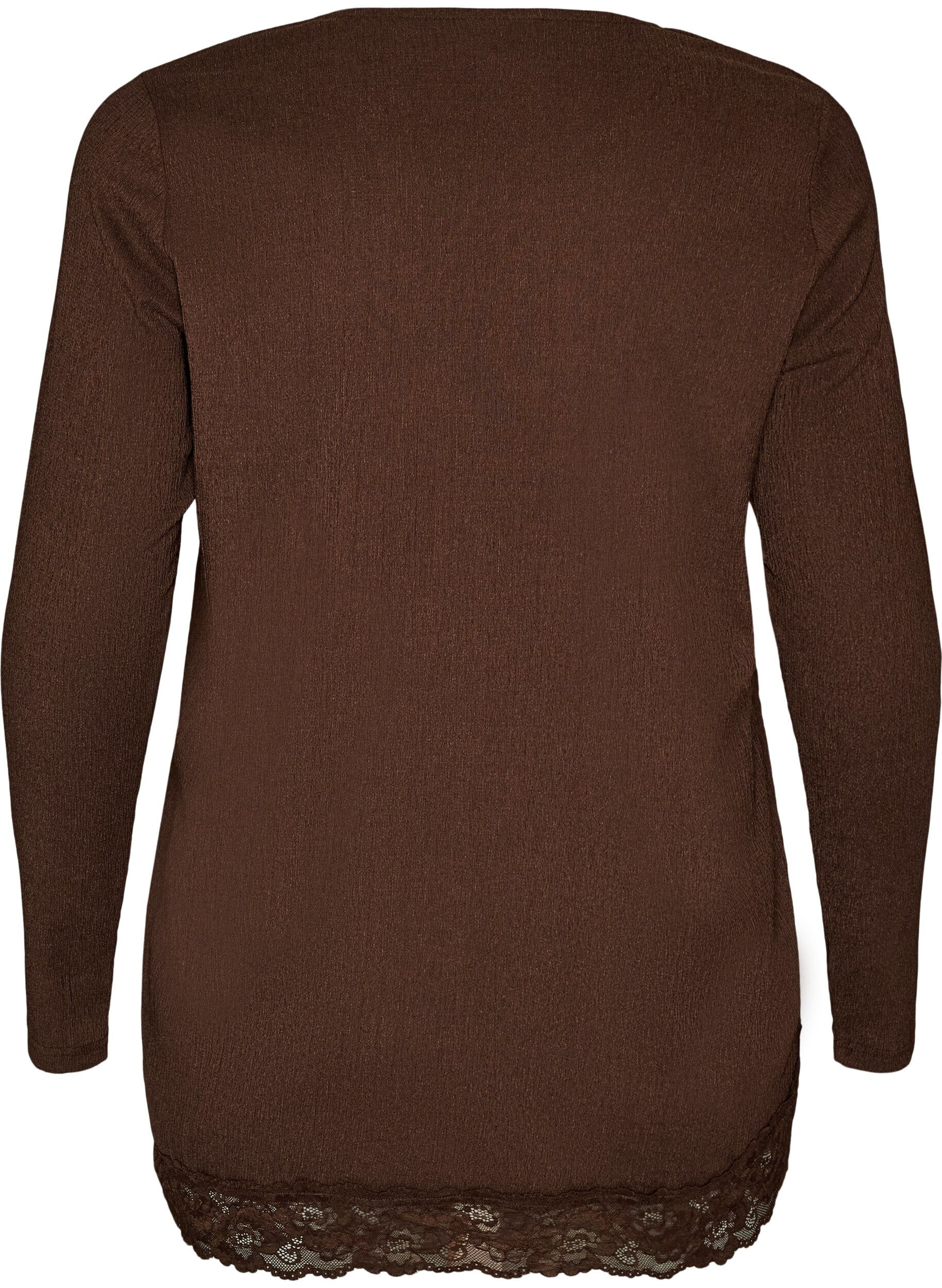 ZizziJerseybluse med asymmetrisk blondedetalj, Brun, Packshot image number 1