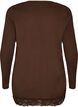 Jerseybluse med asymmetrisk blondedetalj, Brun, Packshot image number 1
