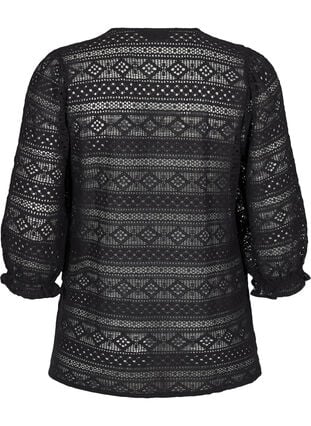 Zizzi Bluse med hullmønster og 3/4-ermer, Svart, Packshot image number 1