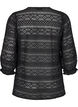 Bluse med hullmønster og 3/4-ermer, Svart, Packshot image number 1