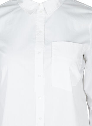 Lang bomullsskjorte med lomme på brystet, White, Packshot image number 2