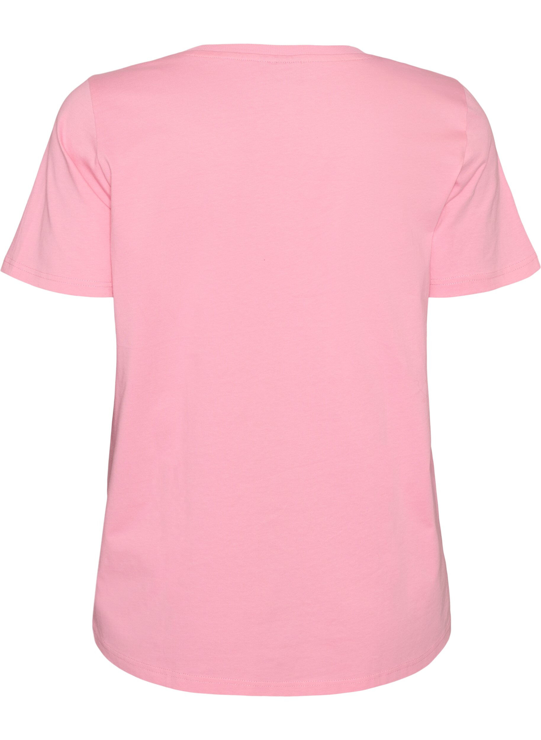 ZizziBomulls T-skjorte med trykk foran, Rosa, Packshot image number 1