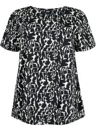FLASH - Bluse med korte ermer og mønster, Black White AOP
