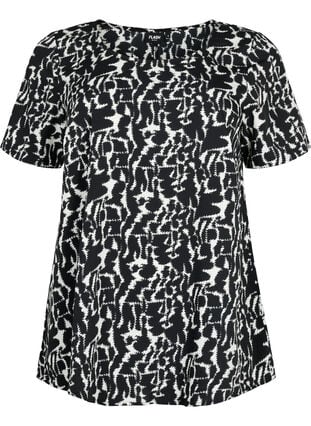 FLASH - Bluse med korte ermer og trykk, Black White AOP, Packshot image number 0