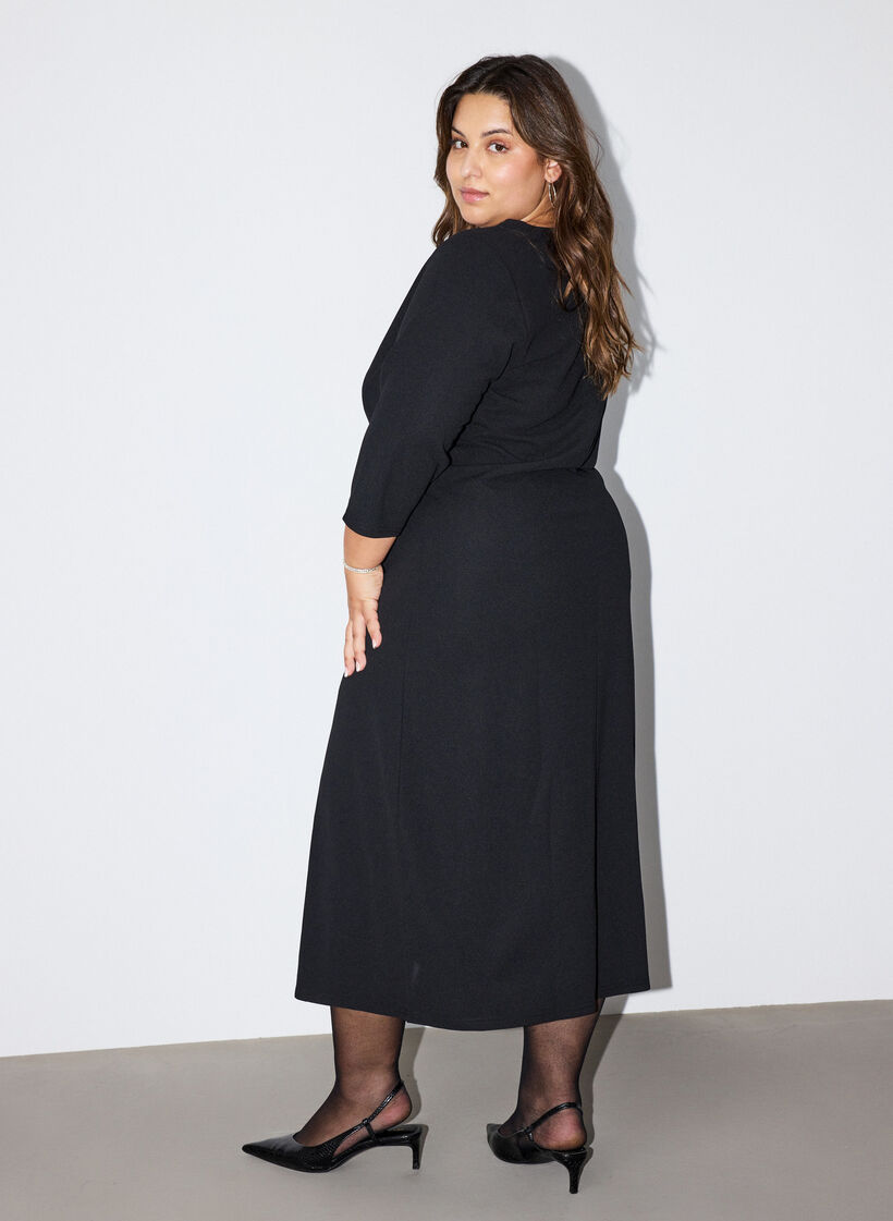 Jerseykjole med drapering og dekorativ spenne, Svart, Model image number 1