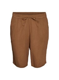 Loose fit bomullsmusselinshorts med h&oslash;y midje, Brun