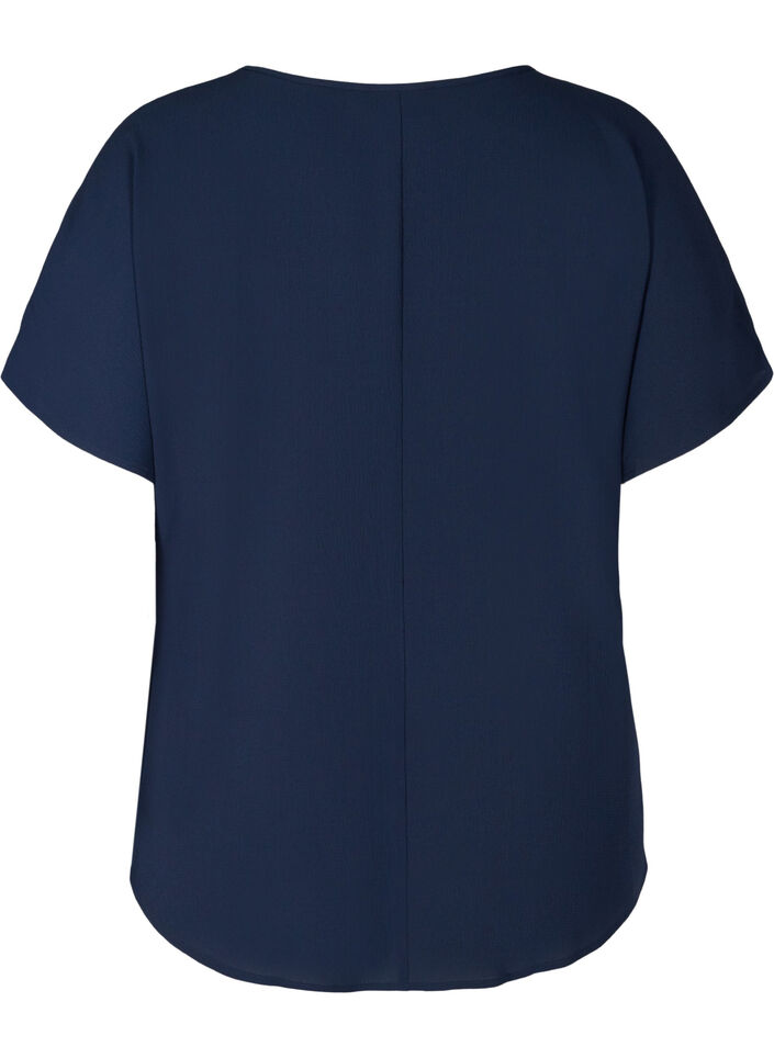 Kortermet bluse med rund hals, Bl&aring;, Packshot image number 1
