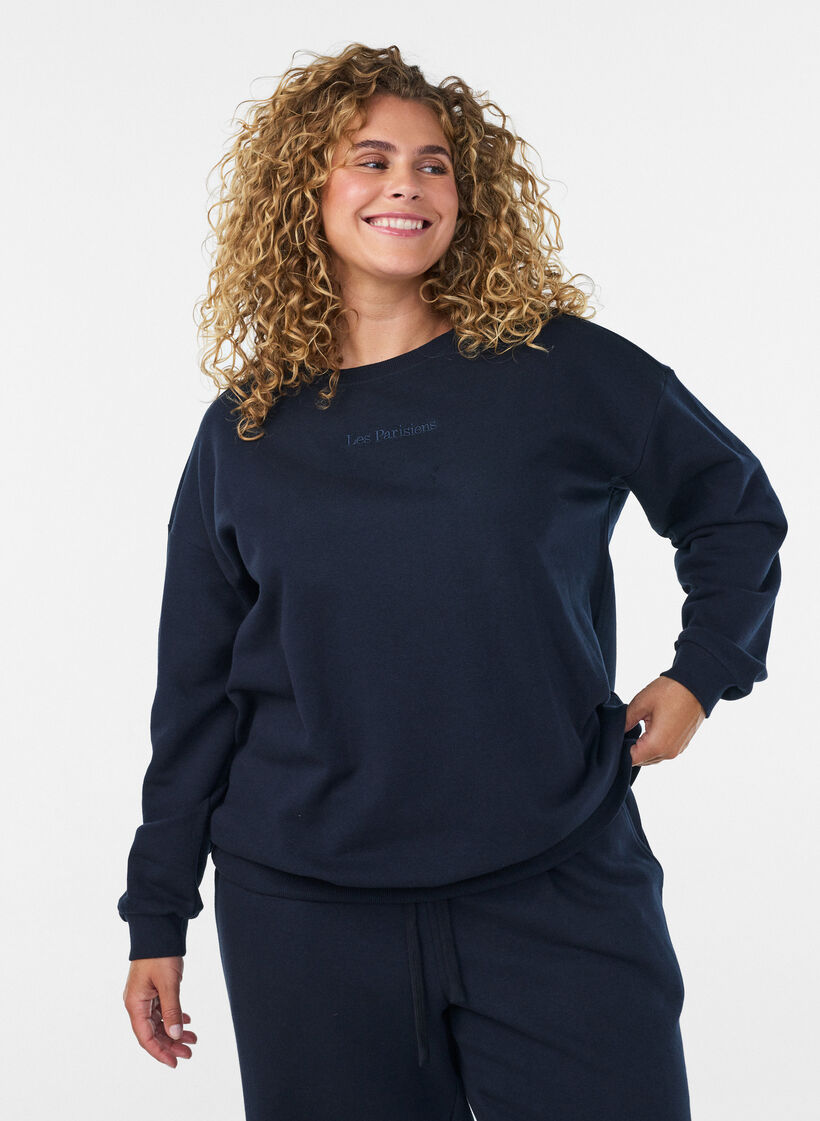 Genser med teksttrykk, Bl&aring;, Model image number 0