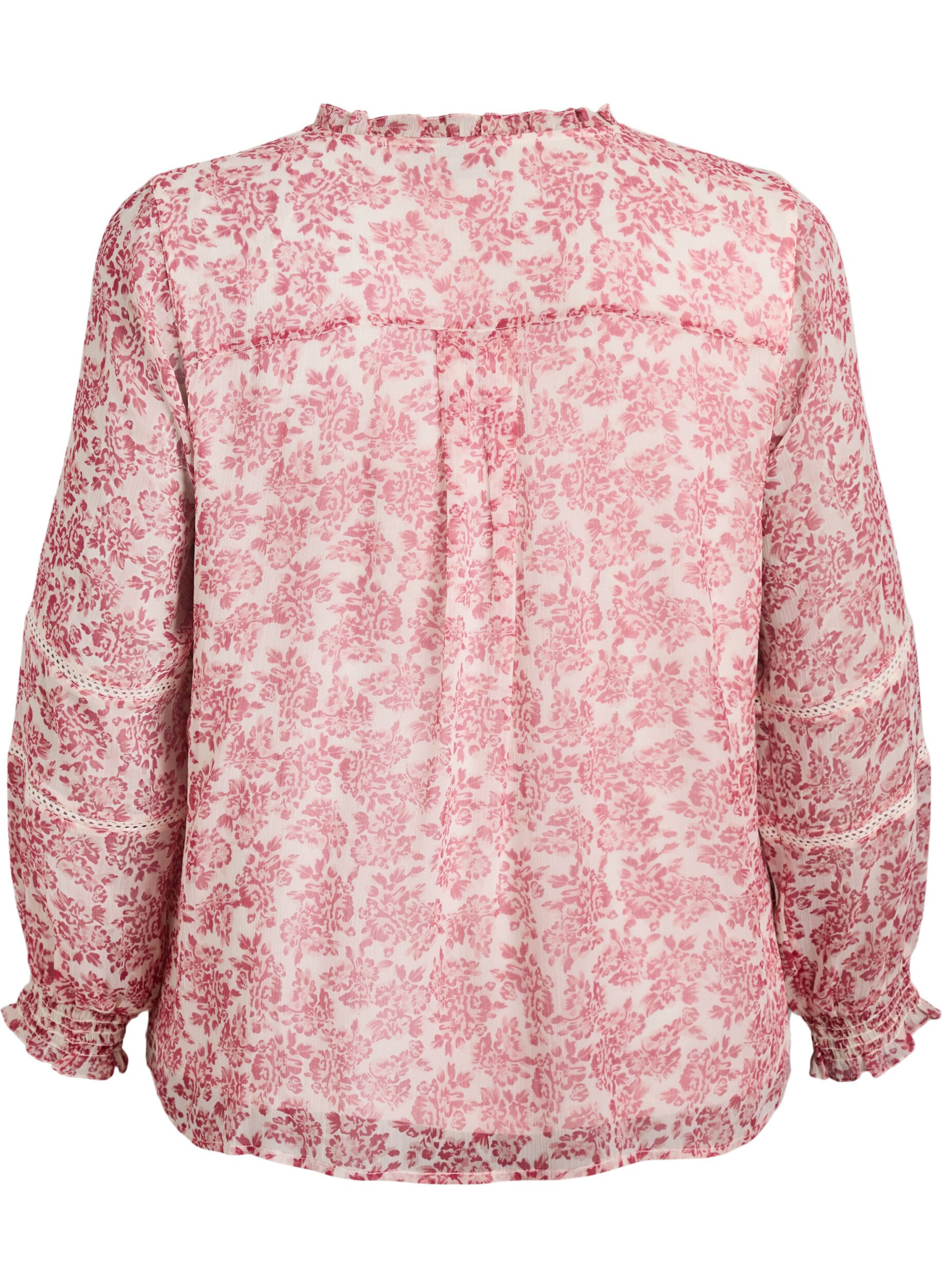 Zizzi Chiffonbluse med blomstertrykk og heklekant, R&oslash;d, Packshot image number 1