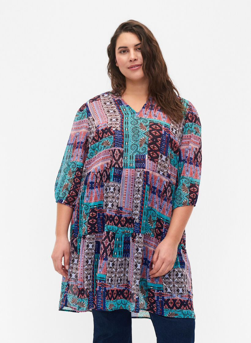 FLASH - Mønstrete tunika med 3/4-ermer, Multi Ethnic , Model image number 0