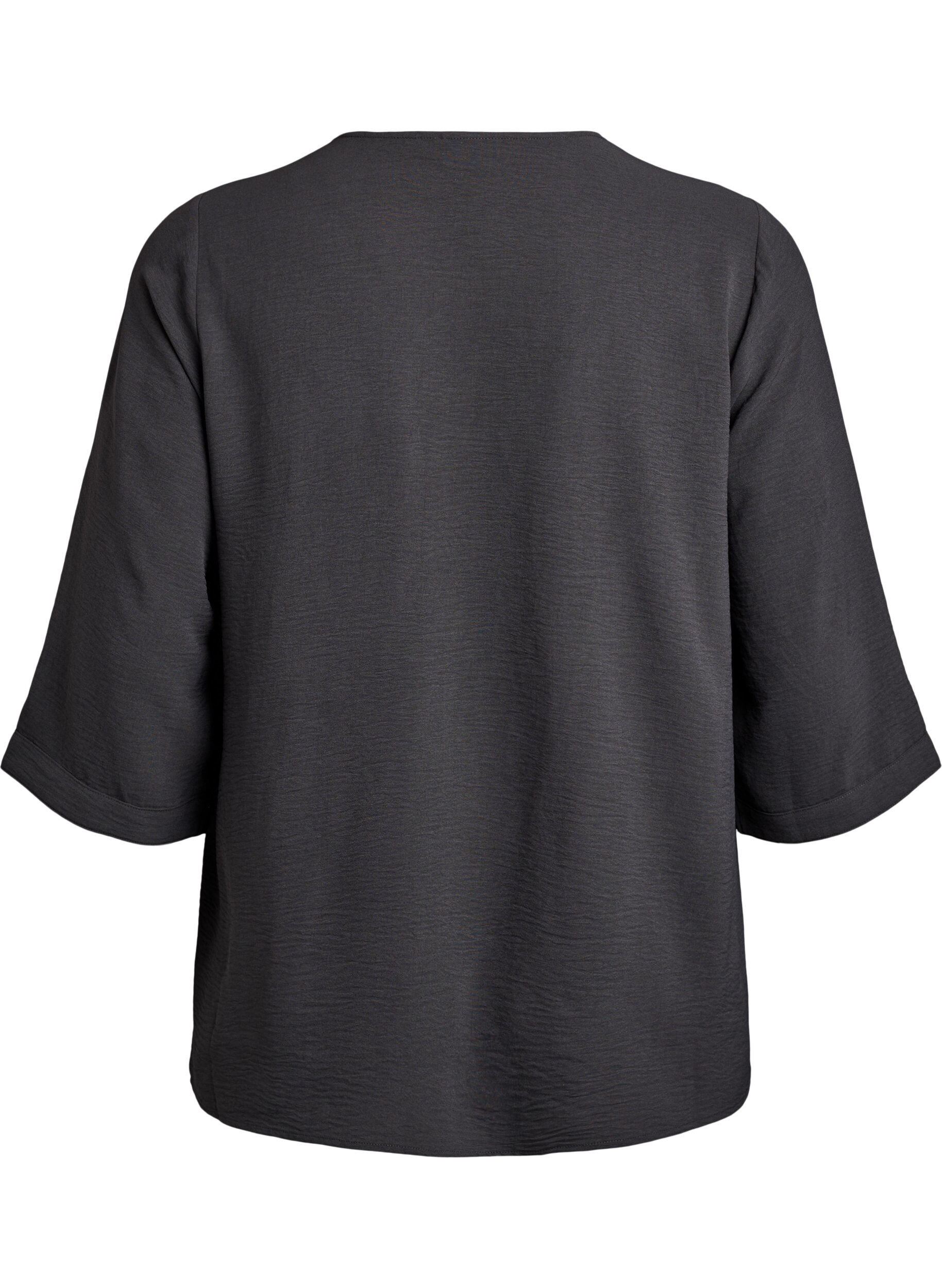 ZizziSkjortebluse med v-hals og 3/4 ermer, Gr&aring;, Packshot image number 1