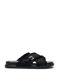 Wide fit - Slip-on sandal med volangkanter, Black