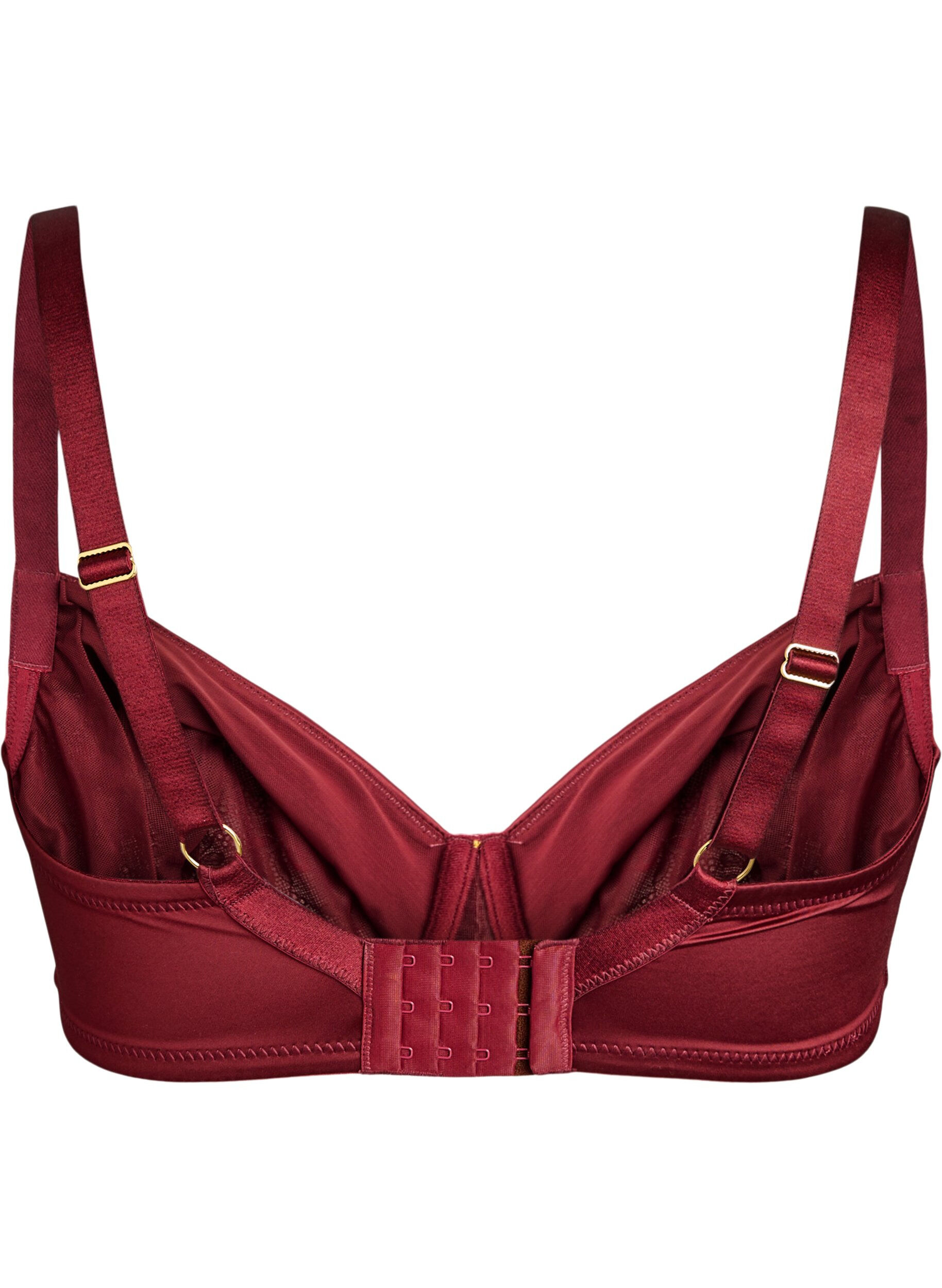 ZizziHeldekkende BH i skinnende mikrofiber, M&oslash;rk Bordeaux, Packshot image number 1