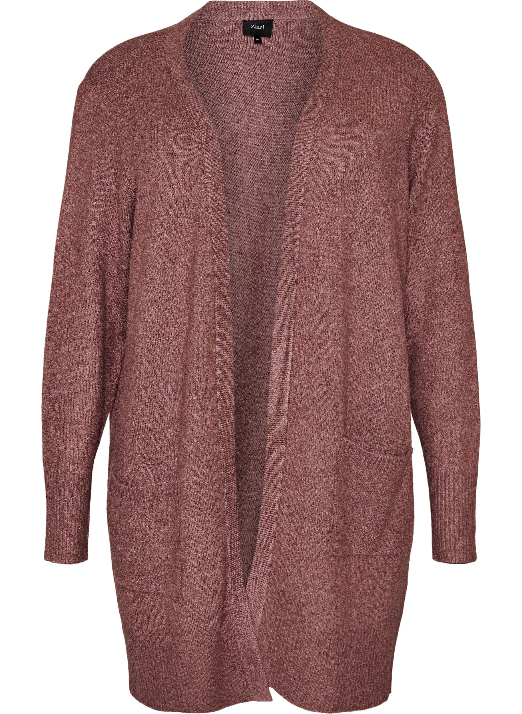 ZizziRibbestrikket cardigan med lommer, Rosa, Packshot image number 0