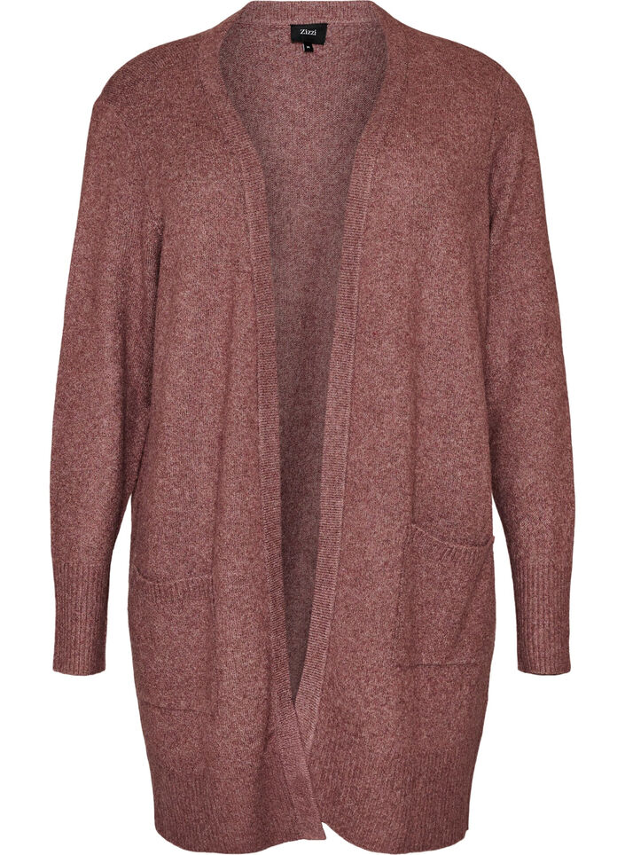 Ribbestrikket cardigan med lommer, Rosa, Packshot image number 0