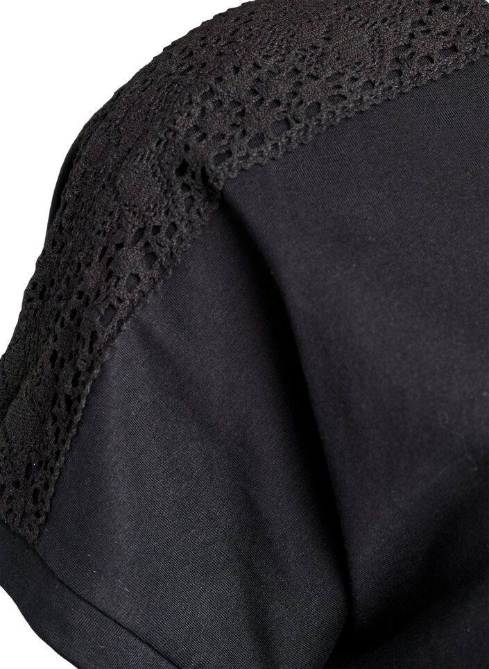 Bomulls-T-skjorte med hekledetalj, Svart, Packshot image number 2