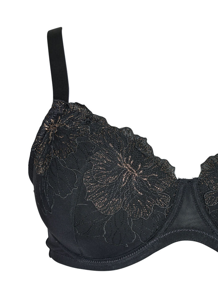 Polstret BH med skinnende brodert detalj, Svart, Packshot image number 2