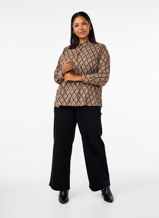 Zizzi Mønstret skjorte med lange ermer, Grafic AOP, Model image number 3