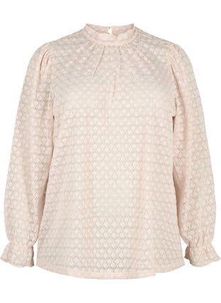 Bluse med lange ermer og mønstret tekstur, Whisper Pink, Packshot image number 0