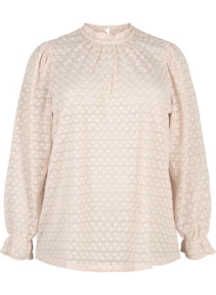 Zizzi Bluse med lange ermer og mønstret tekstur, Whisper Pink, Packshot image number 0