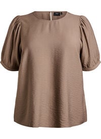 Viskose bluse med 1/2 ermer, Brun Viskose bluse med 1/2 ermer