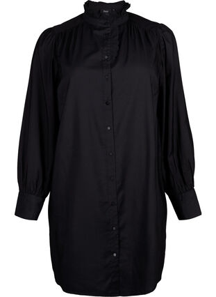 Viscose skjorte kjole med ruffles, Black, Packshot image number 0